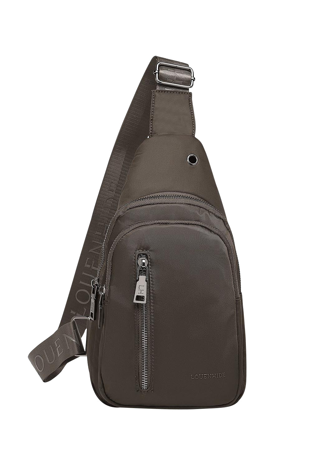 Product shot of the Boyd Nylon Sling Bag in colour Chocolate, from the front