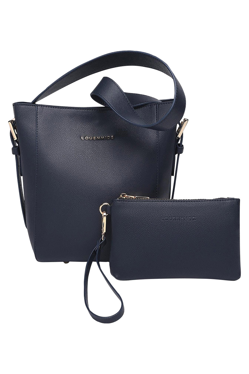 Product shot of the Farrell Shoulder Bag in colour Navy (Blue), from the front