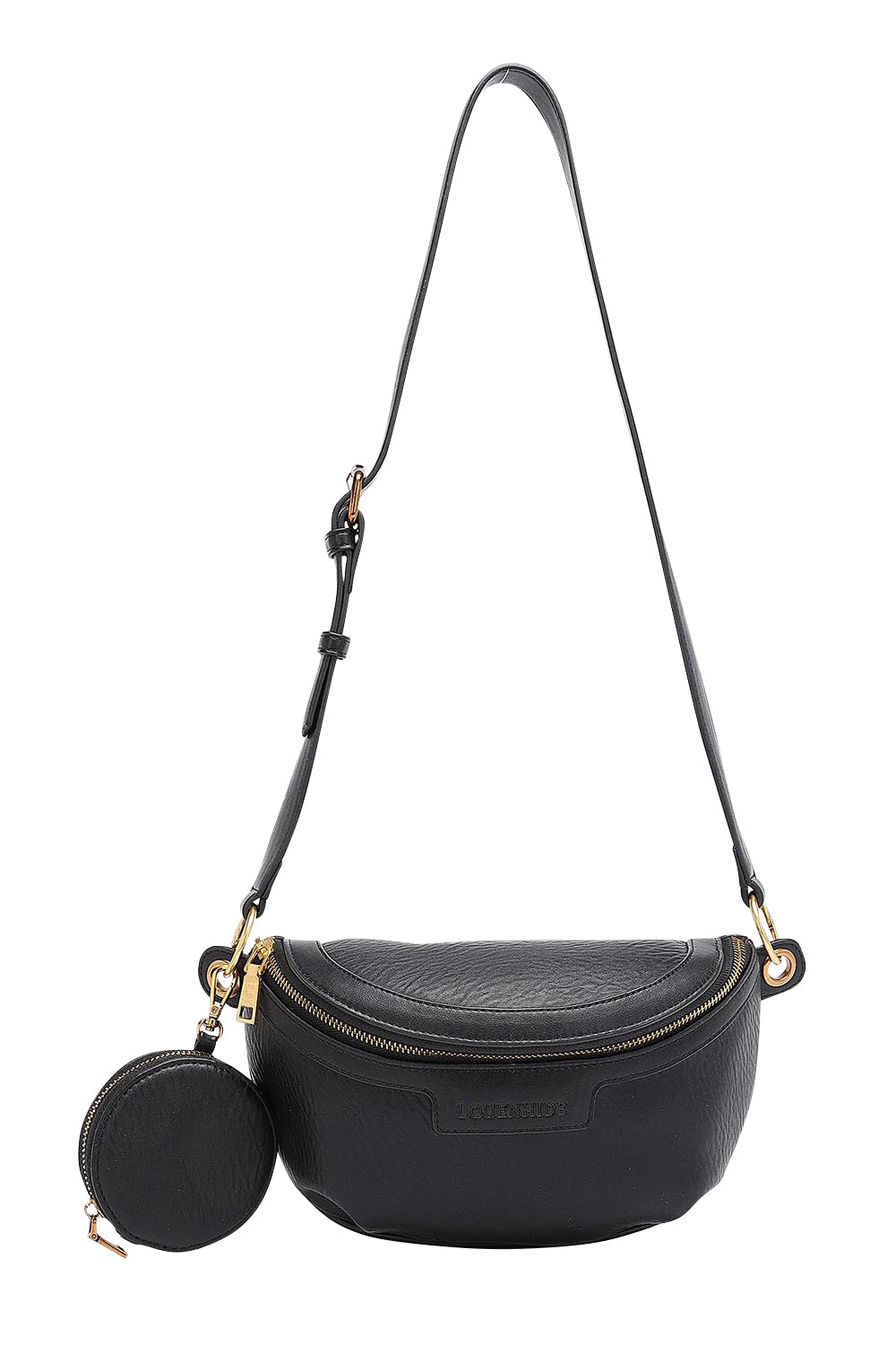 Product shot of the Joey Sling Bag in colour Black (Black), from the front