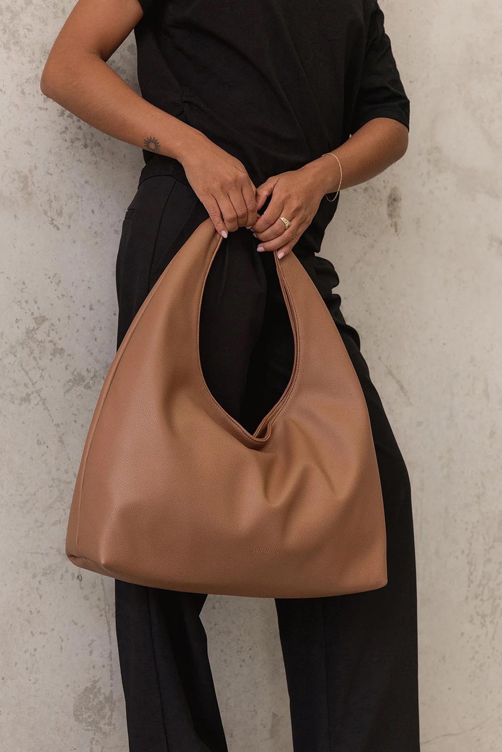 Product shot of the Monaco Shoulder Bag - Toffee in colour Toffee, showing detail