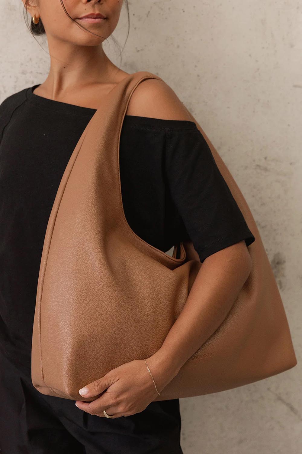 Product shot of the Monaco Shoulder Bag - Toffee in colour Toffee, from the front