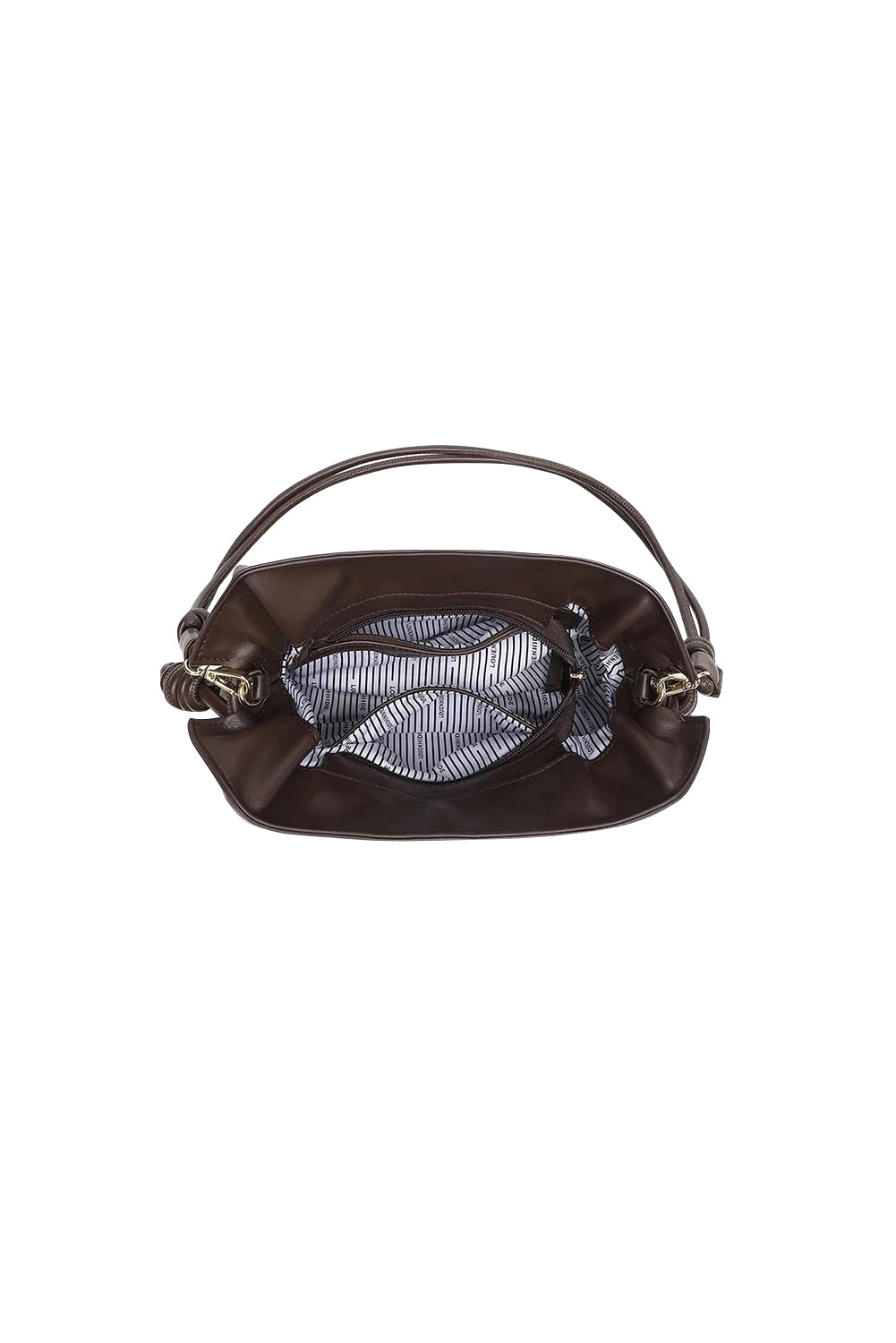 Product shot of the Yumi Crossbody Bag - Chocolate in colour Chocolate, showing detail