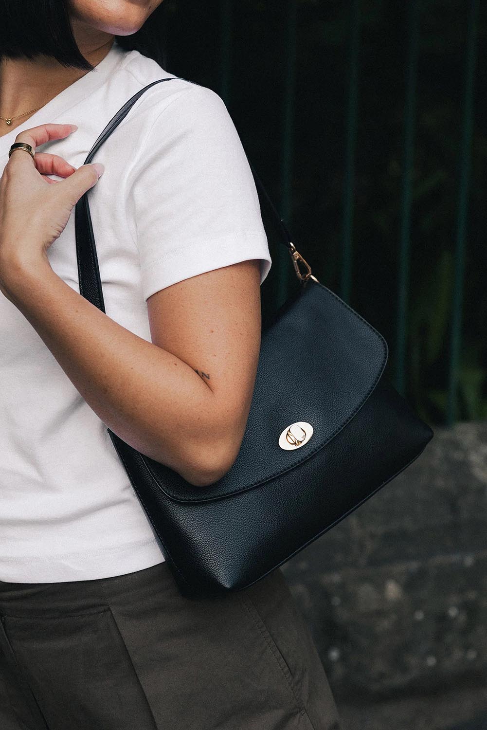 Product shot of the Nisha Shoulder Bag - Black in colour Black, showing detail