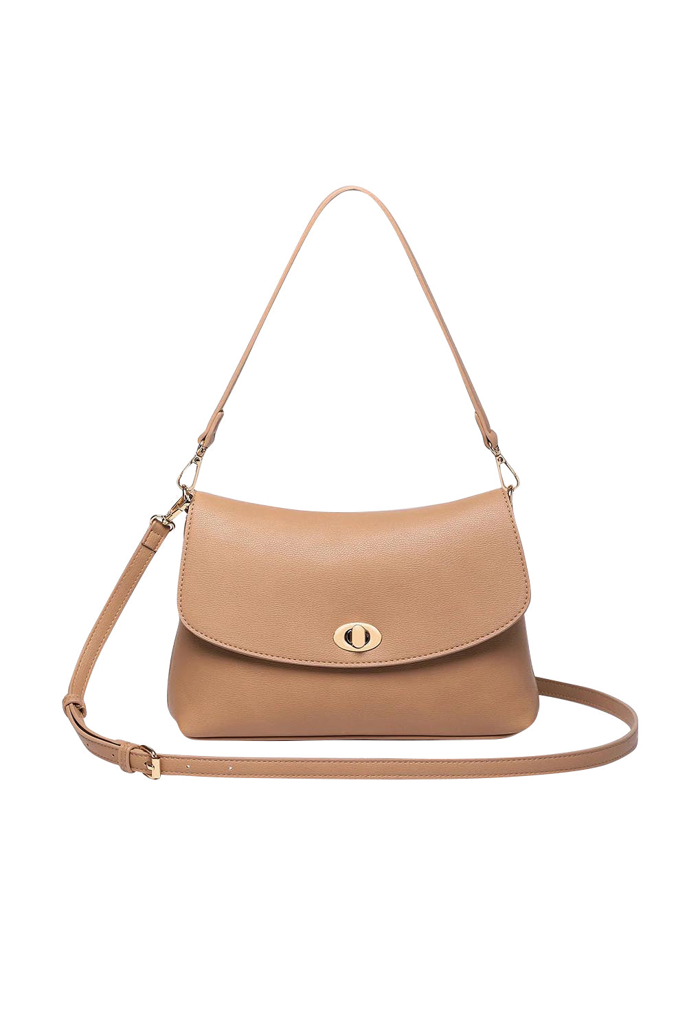 Product shot of the Nisha Shoulder Bag - Camel in colour Camel, from the front