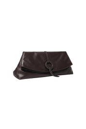 Product shot of the Asha Clutch - Chocolate in colour Chocolate, showing detail