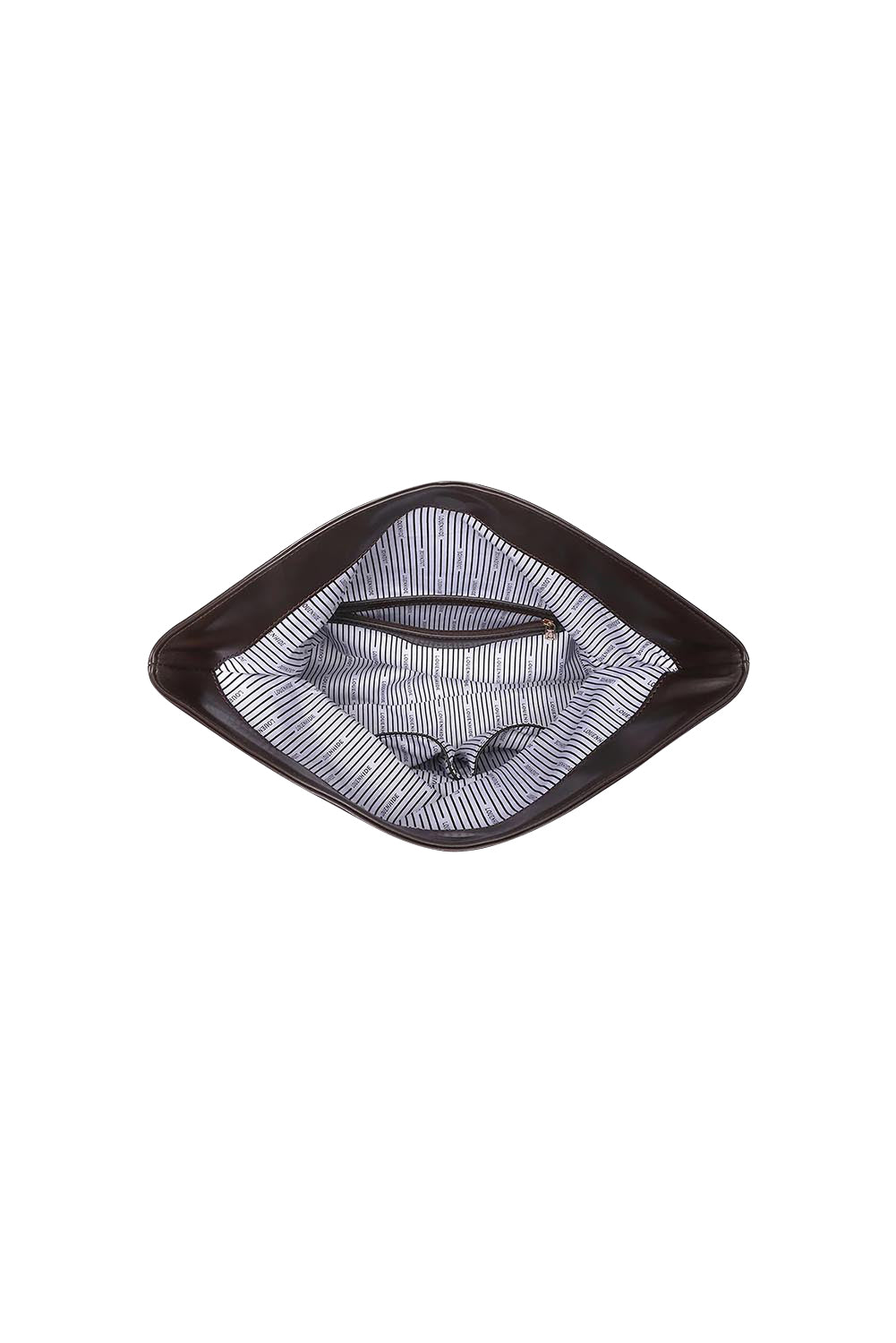 Product shot of the Asha Clutch - Chocolate in colour Chocolate, showing detail