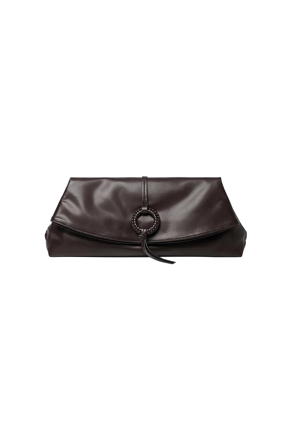 Product shot of the Asha Clutch - Chocolate in colour Chocolate, from the front