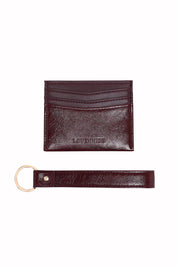 Product shot of the Ada Cardholder And Keyring in colour Burgundy (Red), from the front