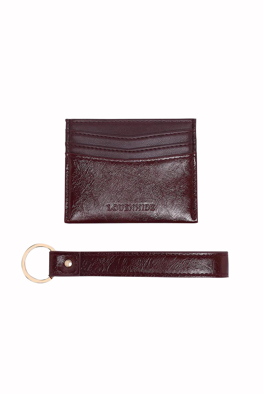 Product shot of the Ada Cardholder And Keyring in colour Burgundy (Red), from the front