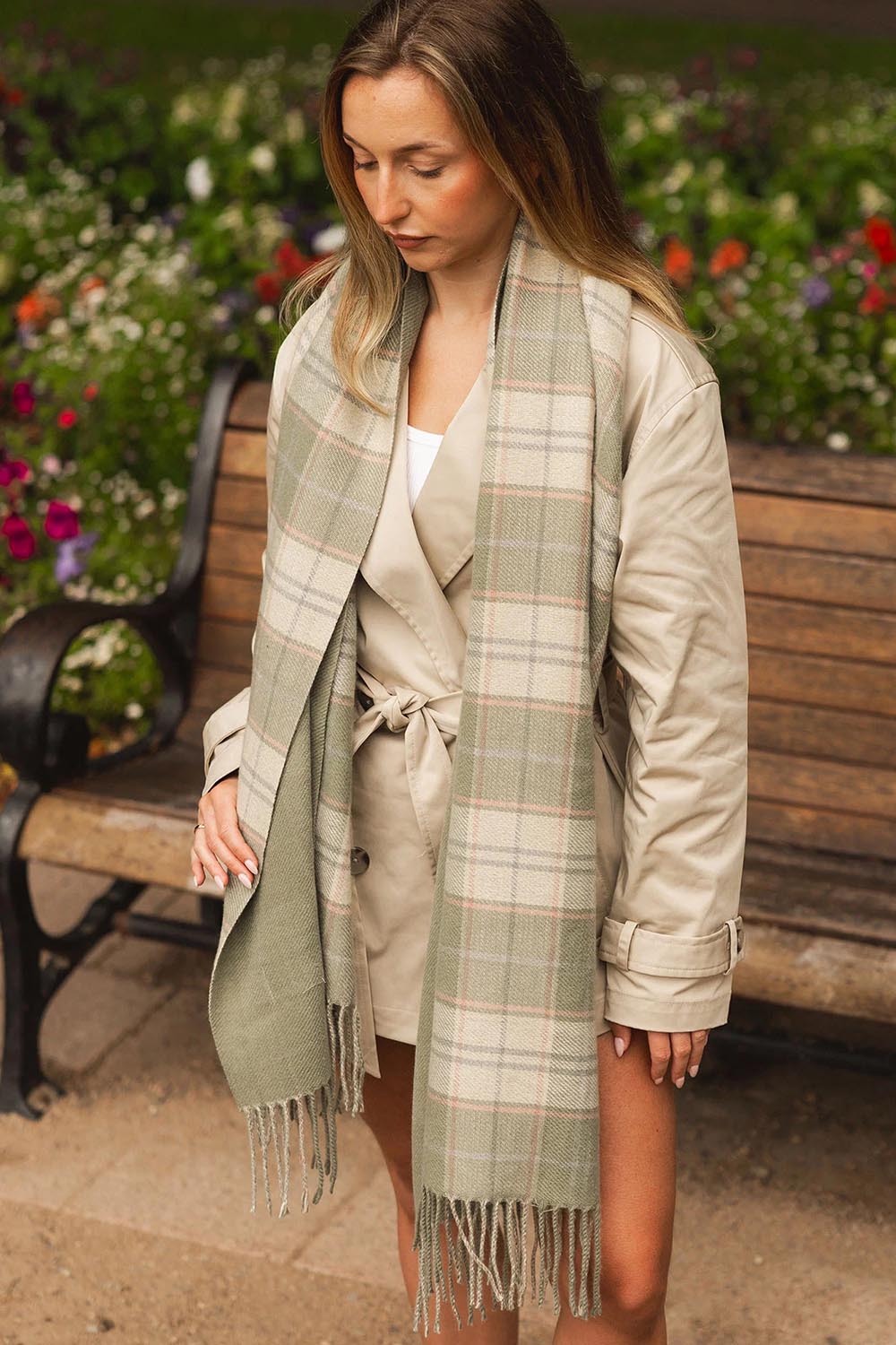 Sommerset Check Scarf – Sagegreen