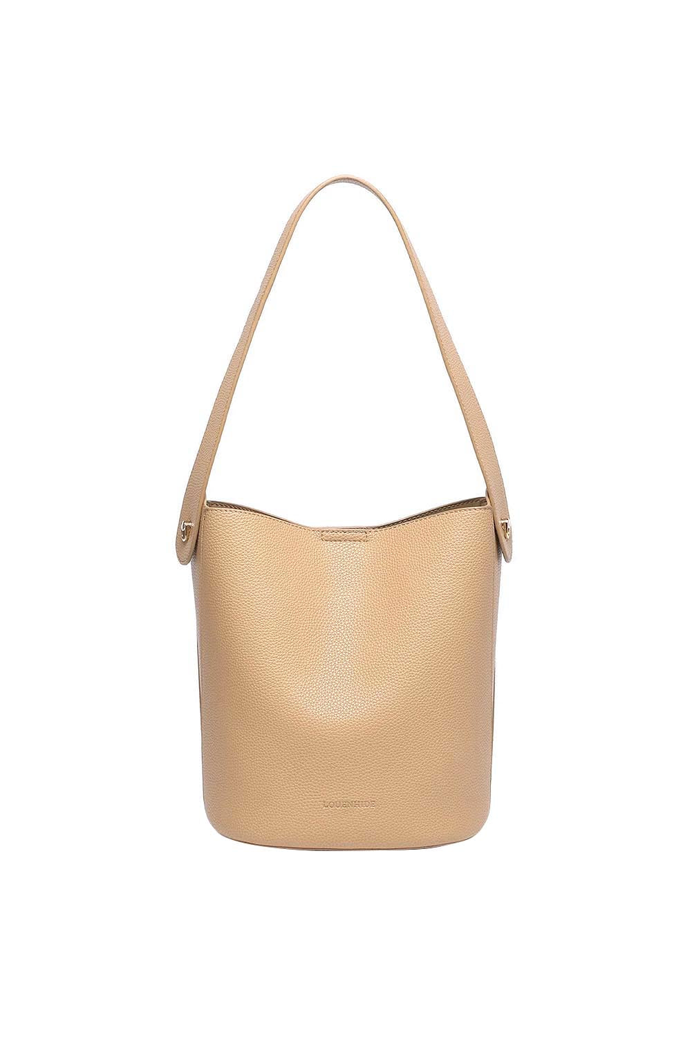 Product shot of the Miranda Bucket Bag - Camel in colour Camel, showing detail
