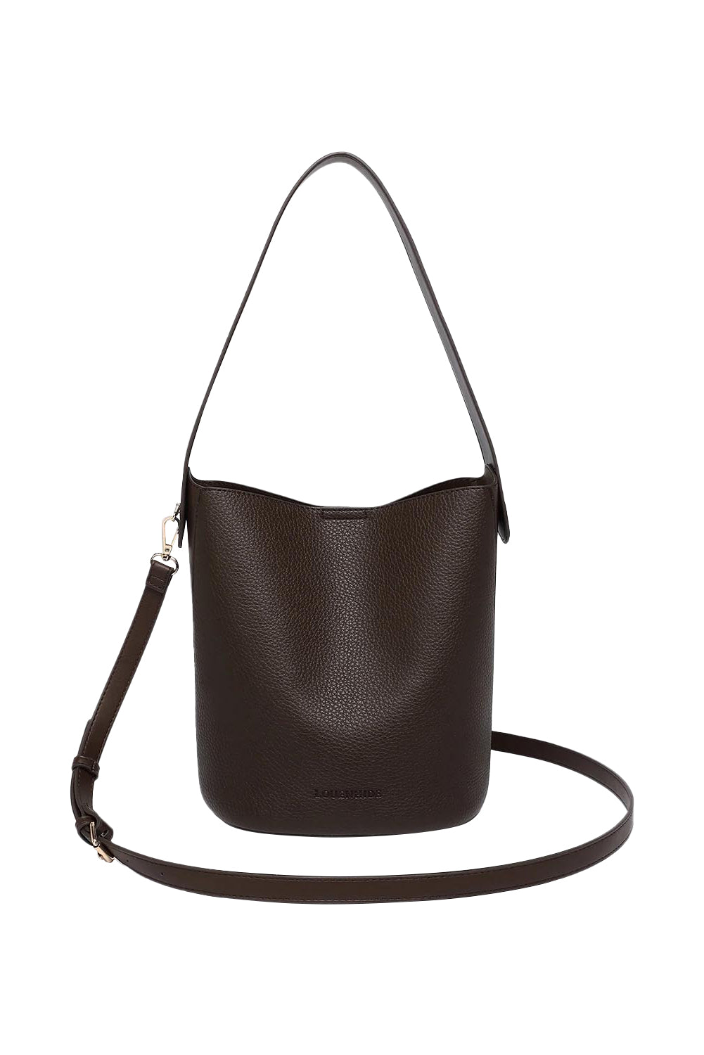 Product shot of the Miranda Bucket Bag in colour Chocolate, from the front
