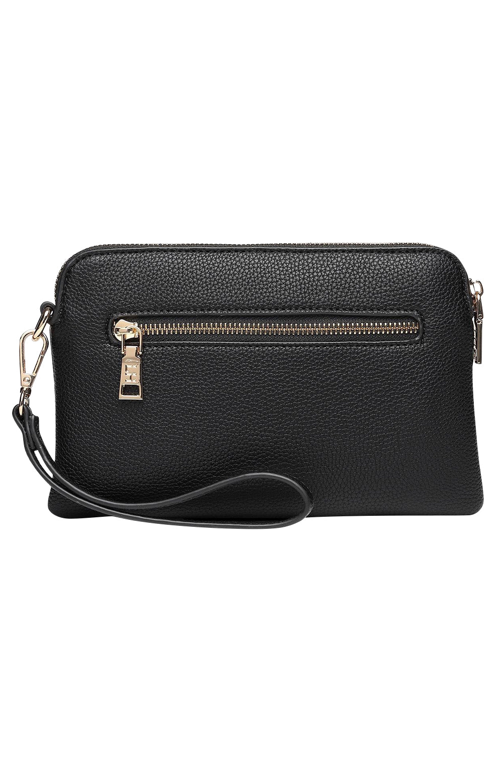 Product shot of the Poppy Clutch in colour Black (Black), from the back