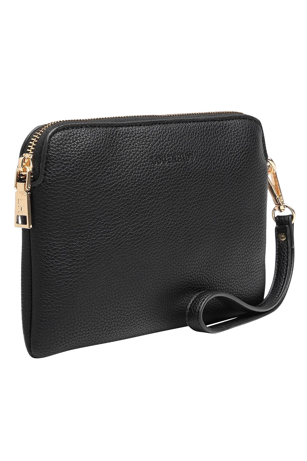 Product shot of the Poppy Clutch in colour Black (Black), detail