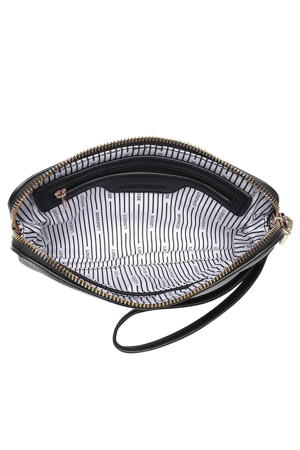Product shot of the Poppy Clutch in colour Black (Black), detail