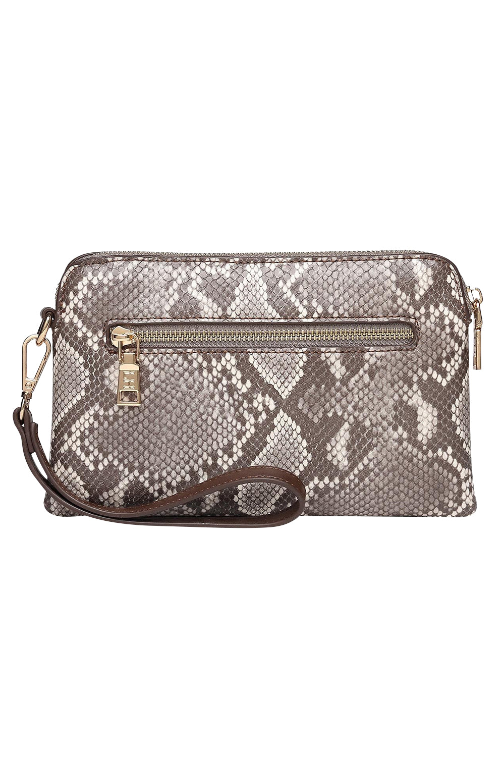 Product shot of the Poppy Clutch in colour Pythoncoff, from the back