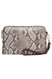 Product shot of the Poppy Clutch in colour Pythoncoff, from the front