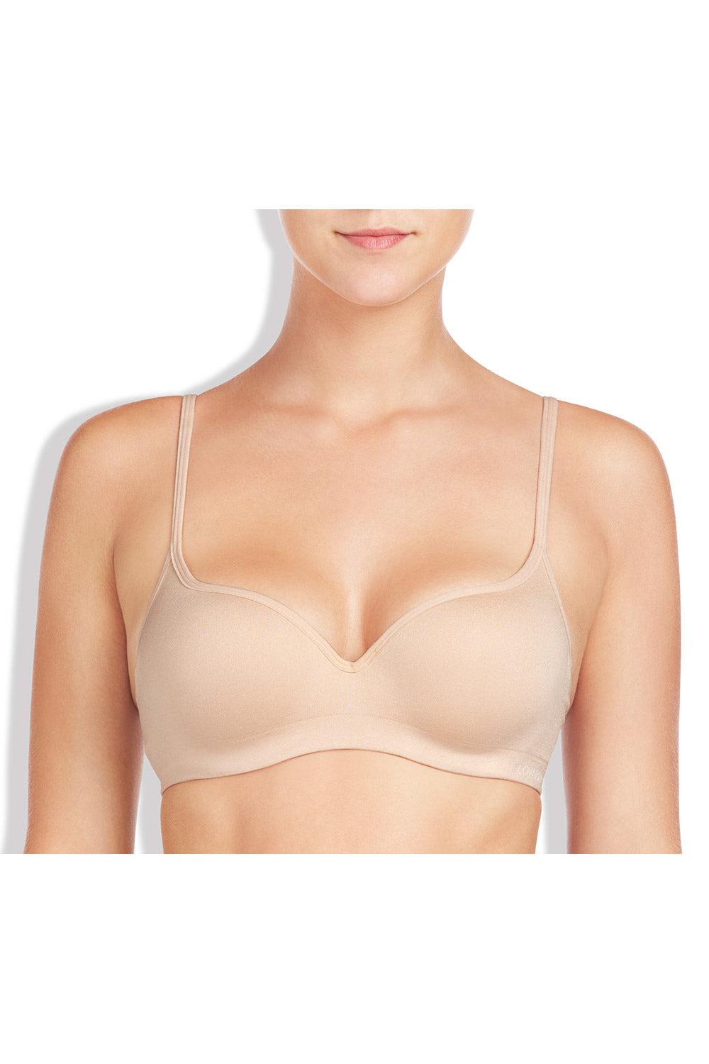 A model wearing the Sexy & Seamless Contour Bra in colour Nude, from the front, cropped image