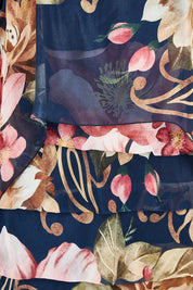 Product shot of the Silk Blend Multi Layers Dress in colour Navyfloral (Blue), detail