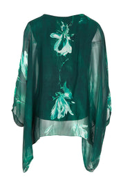 Product shot of the Silk Blend Printed Kaftan Top in colour Darkgreen (Green), from the back