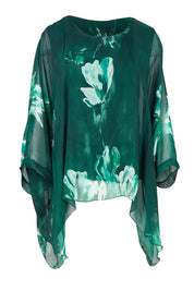 Product shot of the Silk Blend Printed Kaftan Top in colour Darkgreen (Green), from the front