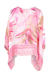 Product shot of the Silk Blend Printed Kaftan Top in colour Pinkprint (Pink), from the back