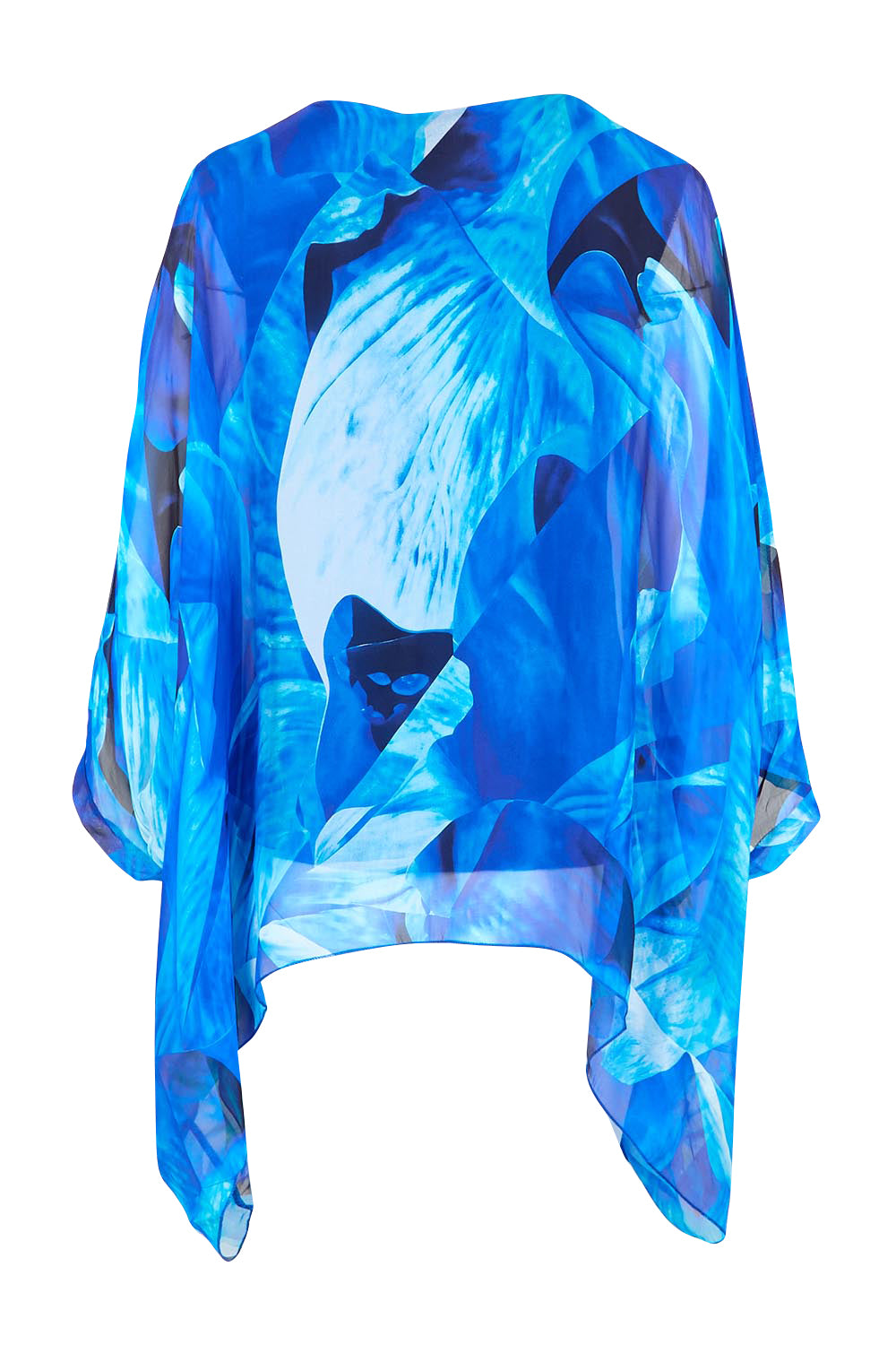 Product shot of the Silk Blend Printed Kaftan Top - Cobaltprint in colour Cobaltprint, from the back