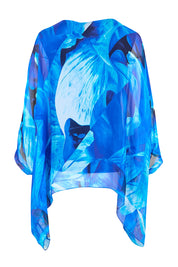 Product shot of the Silk Blend Printed Kaftan Top - Cobaltprint in colour Cobaltprint, from the back
