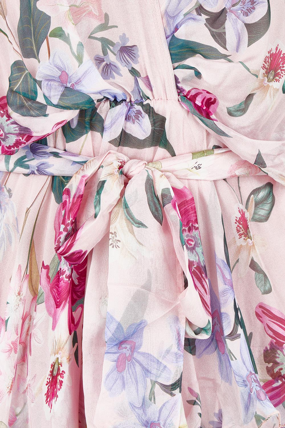 Product shot of the Short Sleeve Silk Blend Print Dress in colour Blushpink (Pink), detail