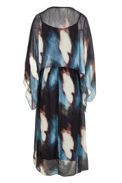 Product shot of the Silk Blend Cape Dress in colour Nero (Blue), from the front