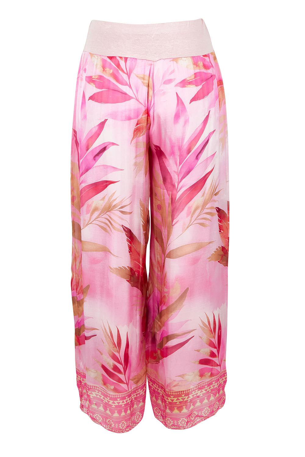 Product shot of the Silk Blend Printed Pant – Pinkprint (Pink), from the back