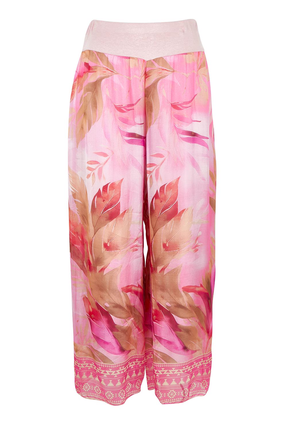 Product shot of the Silk Blend Printed Pant – Pinkprint (Pink), from the front