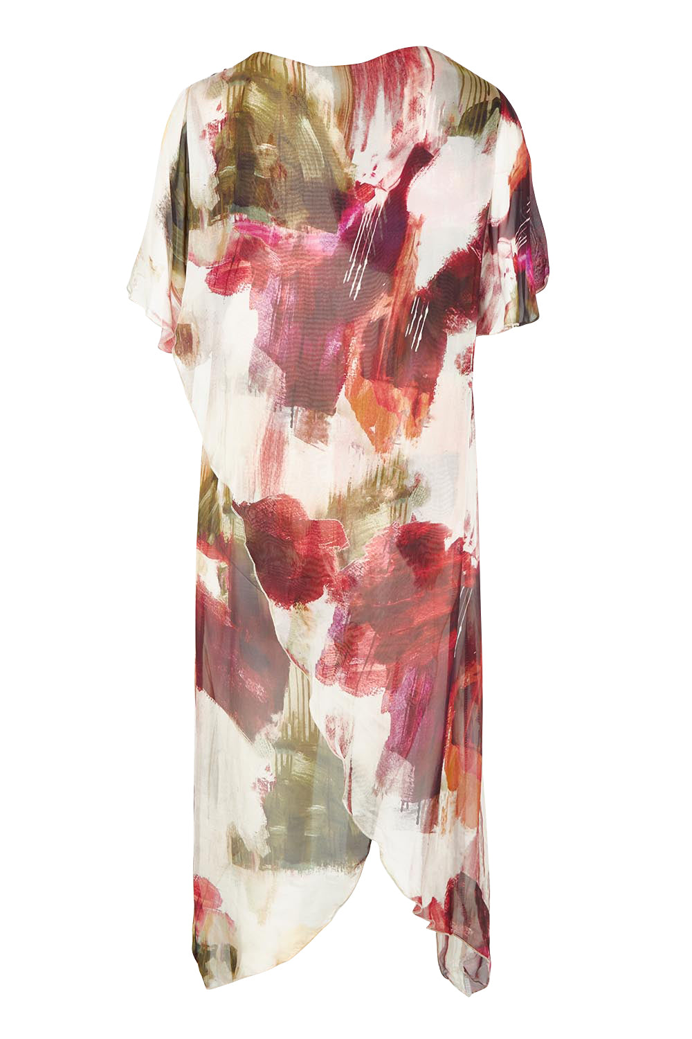 Product shot of the Silk Blend Overlay Top in colour Beigeprint, from the back
