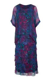 Product shot of the Silk Blend Multi Layers Dress - Navyfloral in colour Navyfloral, from the front