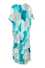 Product shot of the Silk Blend Multi Layers Dress - Acquaabstract in colour Acquaabstract, from the back