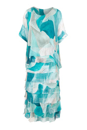 Product shot of the Silk Blend Multi Layers Dress - Acquaabstract in colour Acquaabstract, from the front