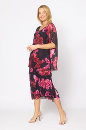 Model Genericm wearing size sample of the Silk Blend Multi Layers Dress - Navypinkflora in colour Navypinkflora, from the front