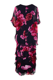 Product shot of the Silk Blend Multi Layers Dress - Navypinkflora in colour Navypinkflora, from the back