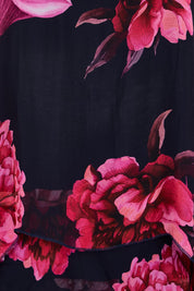 Product shot of the Silk Blend Multi Layers Dress - Navypinkflora in colour Navypinkflora, showing detail