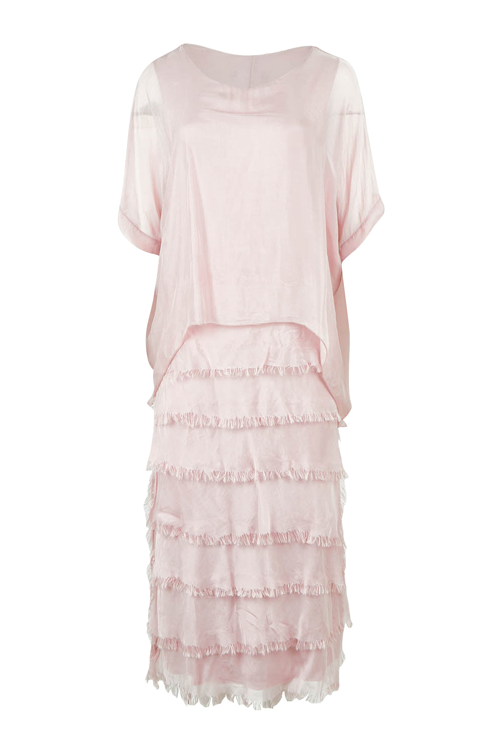 Product shot of the Silk Blend Multi Layers Dress in colour Blush (Pink), from the front