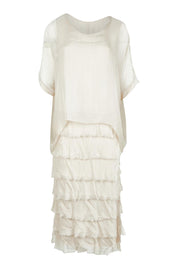 Product shot of the Silk Blend Multi Layers Dress in colour Champagne (White), from the front