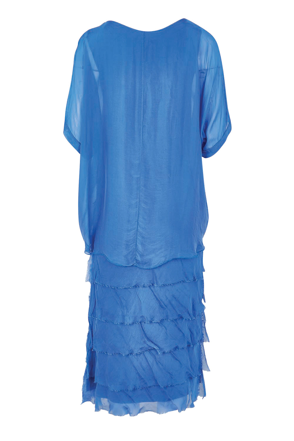 Product shot of the Silk Blend Multi Layers Dress in colour Cobalt (Blue), from the back