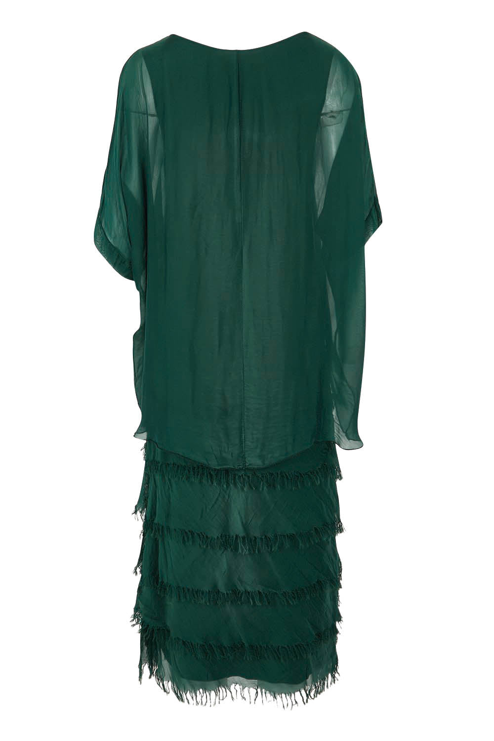 Product shot of the Silk Blend Multi Layers Dress in colour Darkgreen (Green), from the back