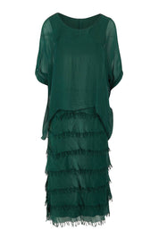 Product shot of the Silk Blend Multi Layers Dress in colour Darkgreen (Green), from the front