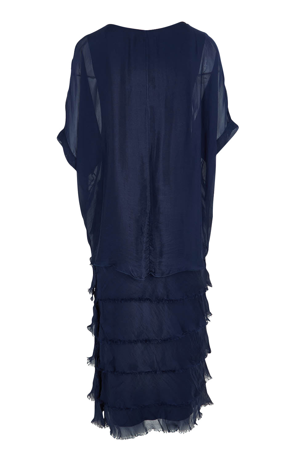 Product shot of the Silk Blend Multi Layers Dress in colour Navy (Blue), from the back
