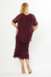 Model Genericm wearing size sample of the Silk Blend Multi Layers Dress - Wine in colour Wine, from the front