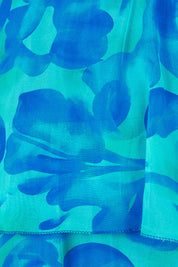 Product shot of the Short Sleeve Silk Print Dress in colour Cobalt (Blue), detail