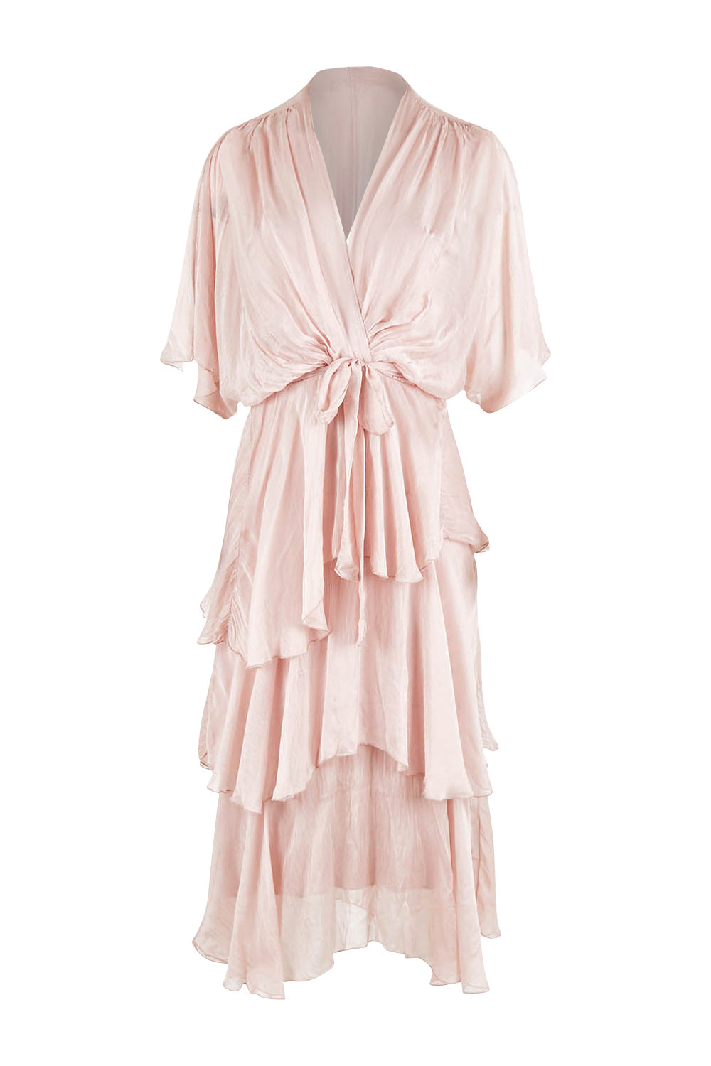 Product shot of the Short Sleeve Silk Dress in colour Blushpink (Pink), from the front