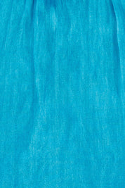 Product shot of the Short Sleeve Silk Dress in colour Teal (Blue), detail