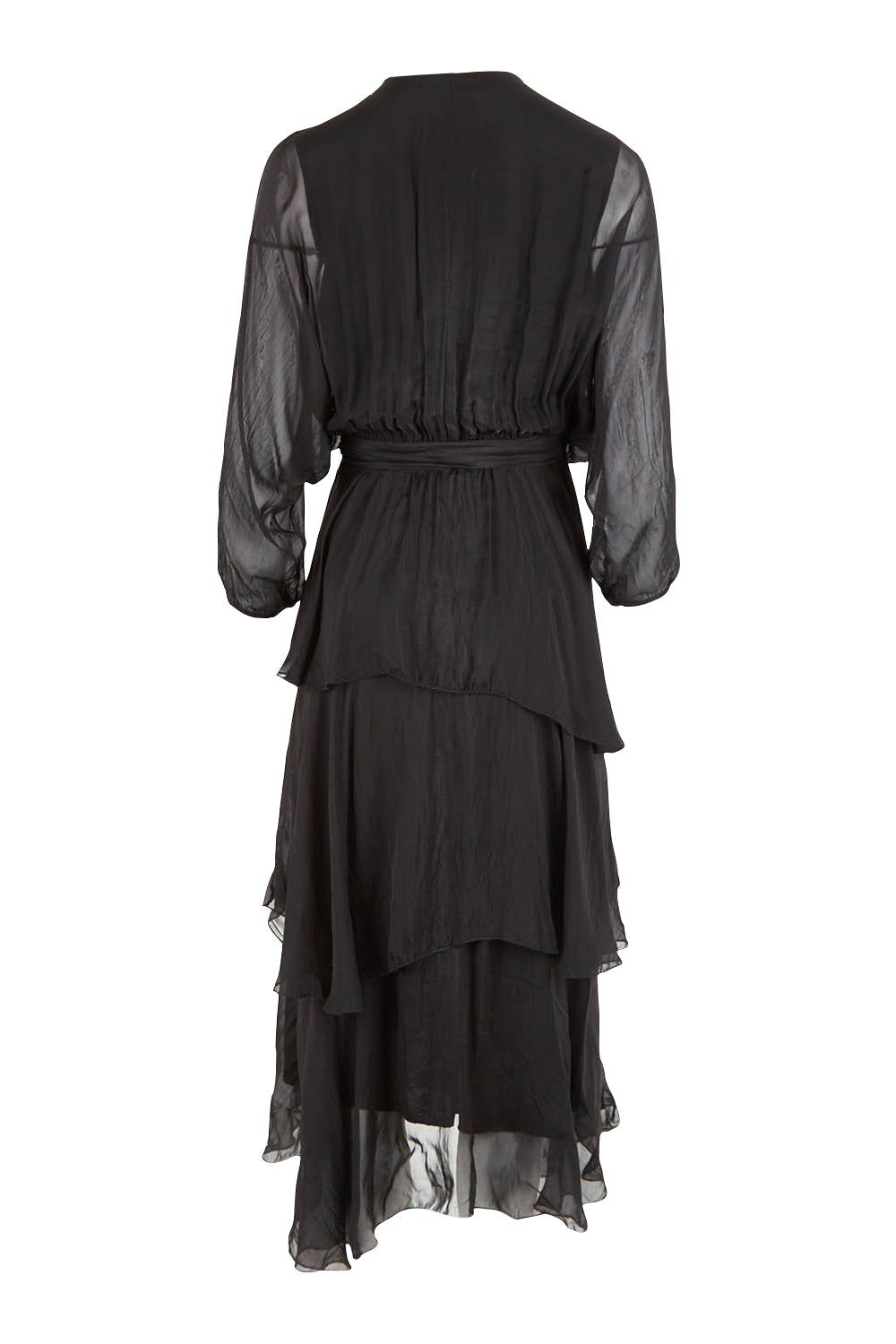 Product shot of the Long Sleeve Silk Dress in colour Black (Black), from the back